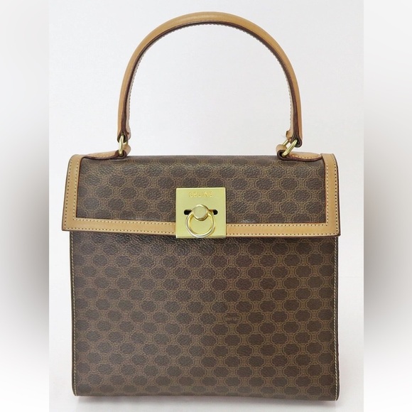 Celine Tan and Brown Patterned Satchel - Picture 1 of 11